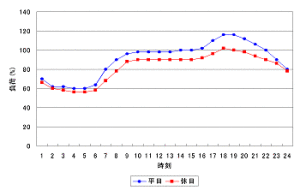 図 3.9 (b) 日負荷曲線 (住宅負荷 : 冬季)